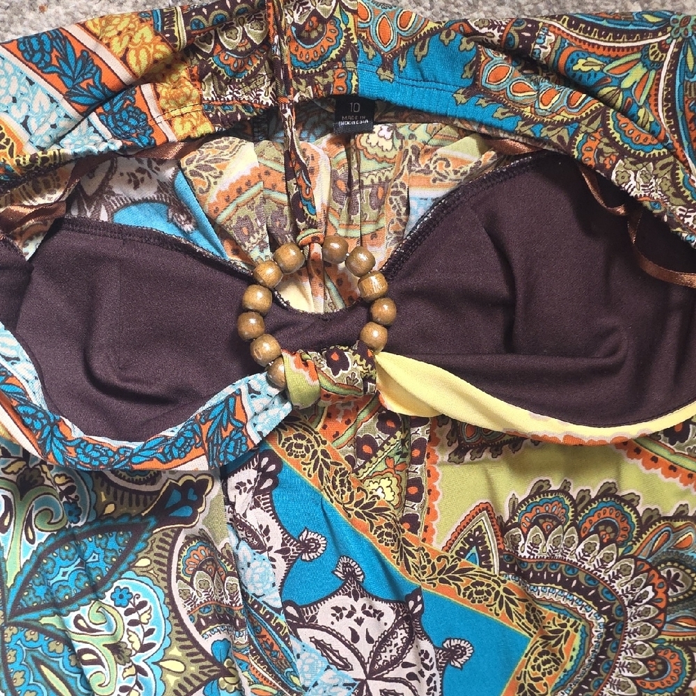 Saint Tropez West Orange, Turquoise and Brown Paisley Halter Maxi - Picture 3 of 9